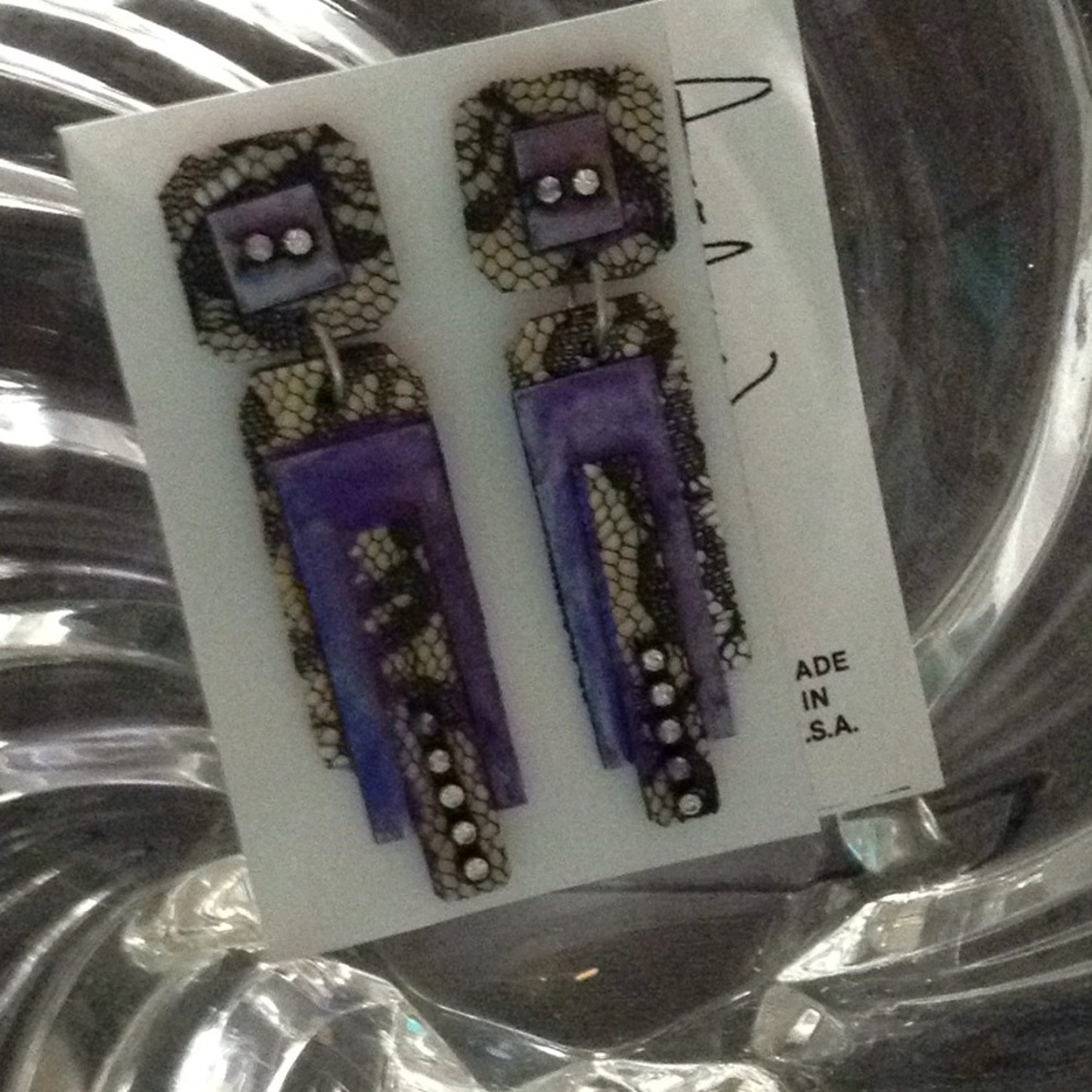 Lace Fabric retro  purple black handmade earrings